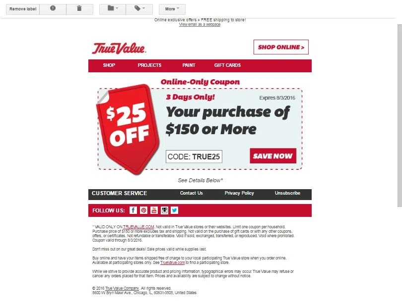 True value coupon code