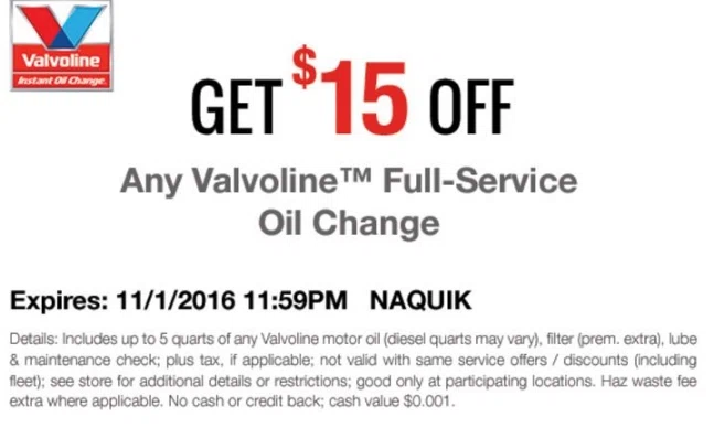 Valvoline coupon code