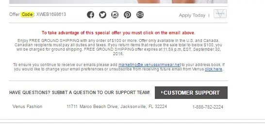 Venus sale code How to use a Venus coupon Weekly deals and season closing sales are available for trendy swimsuits and glamorous fashions. The clearance section offers swimsuits, apparel and accessories up to 75% off for regular savings%().