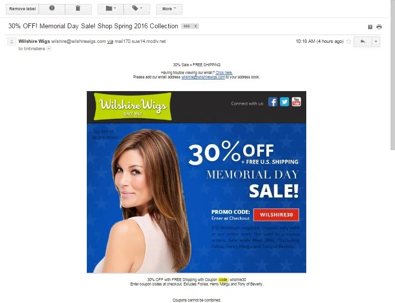 Wilshire wigs discount coupon code
