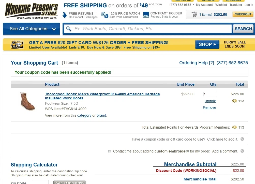 Working person's store coupon code