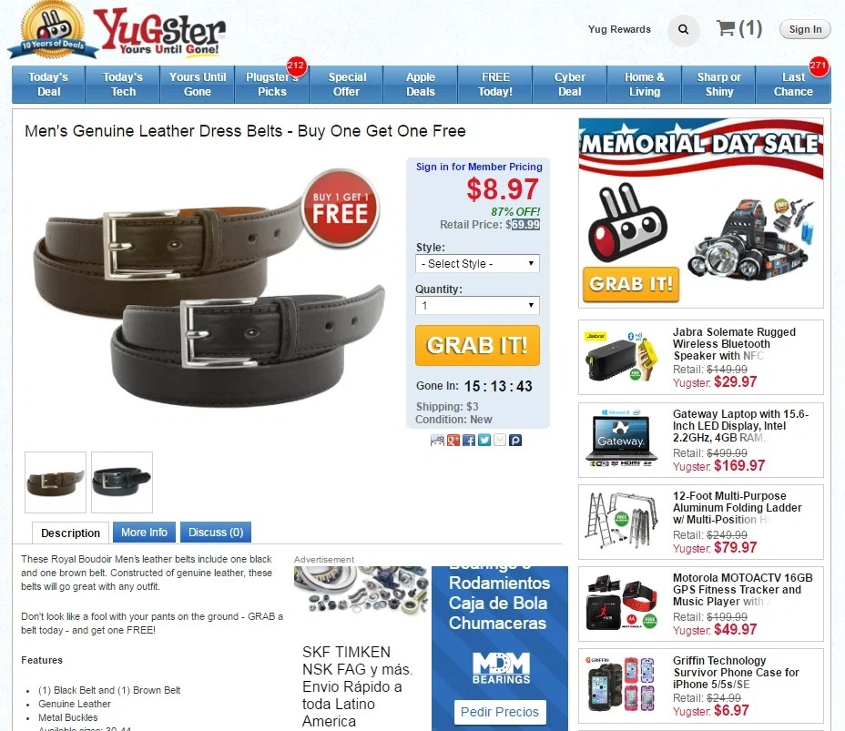 97 Yugster Men's Genuine Leather Dress Belts - Buy One Get One Free ...