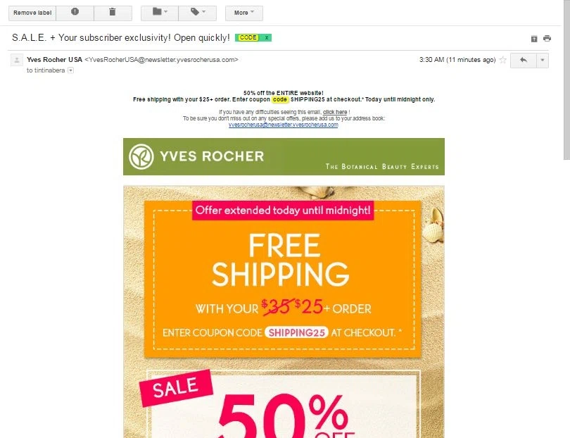 Coupon code yves rocher gratis versand