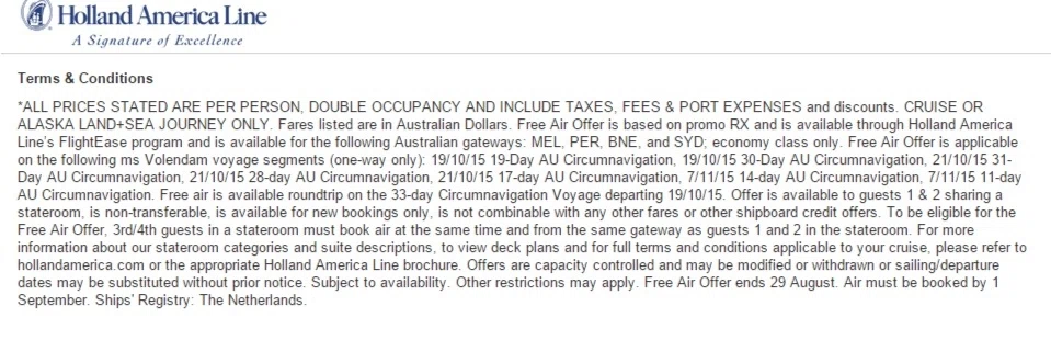 Holland america discount coupons